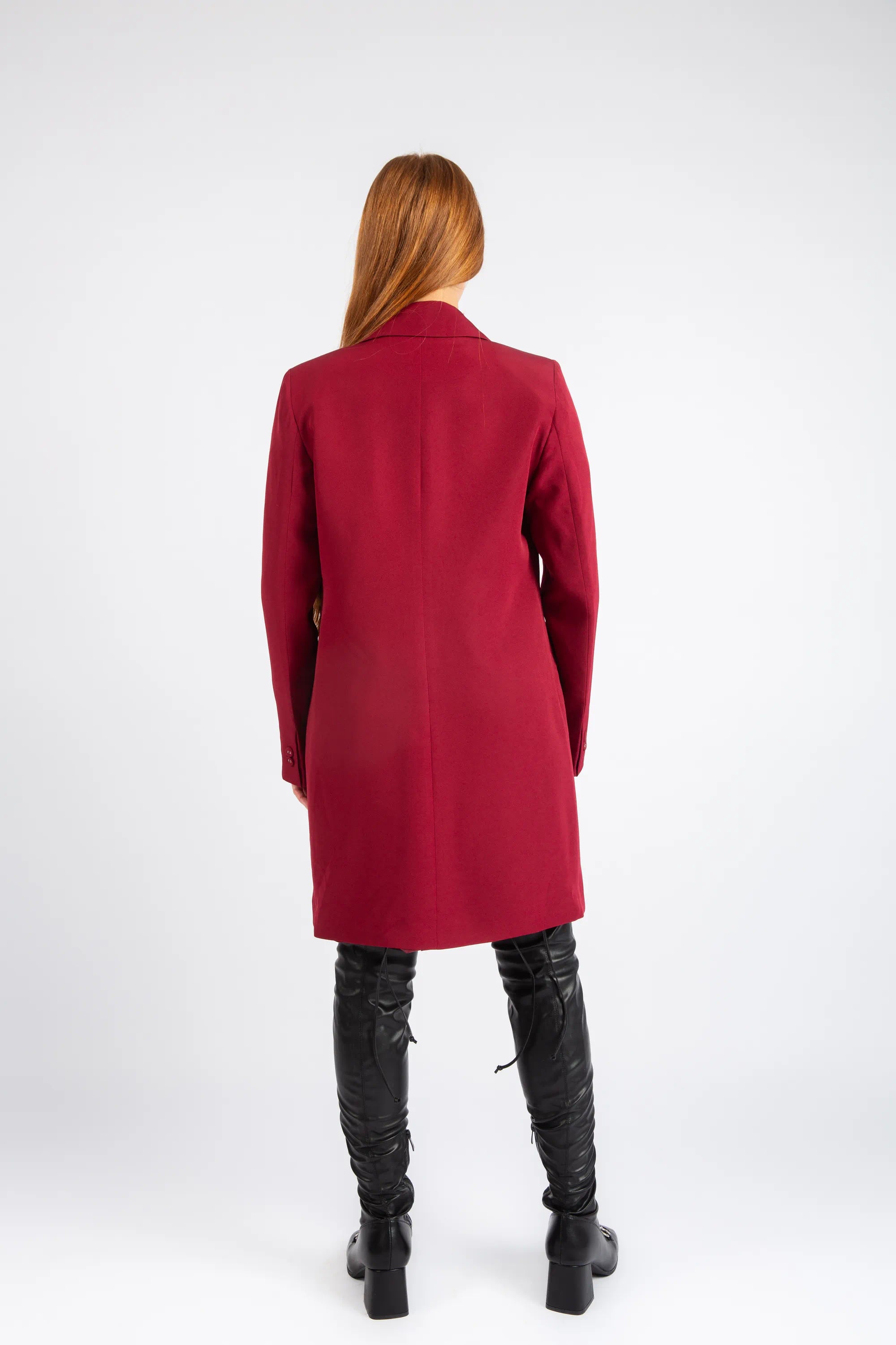 Double-Breasted Tailored Coat - Burgundy