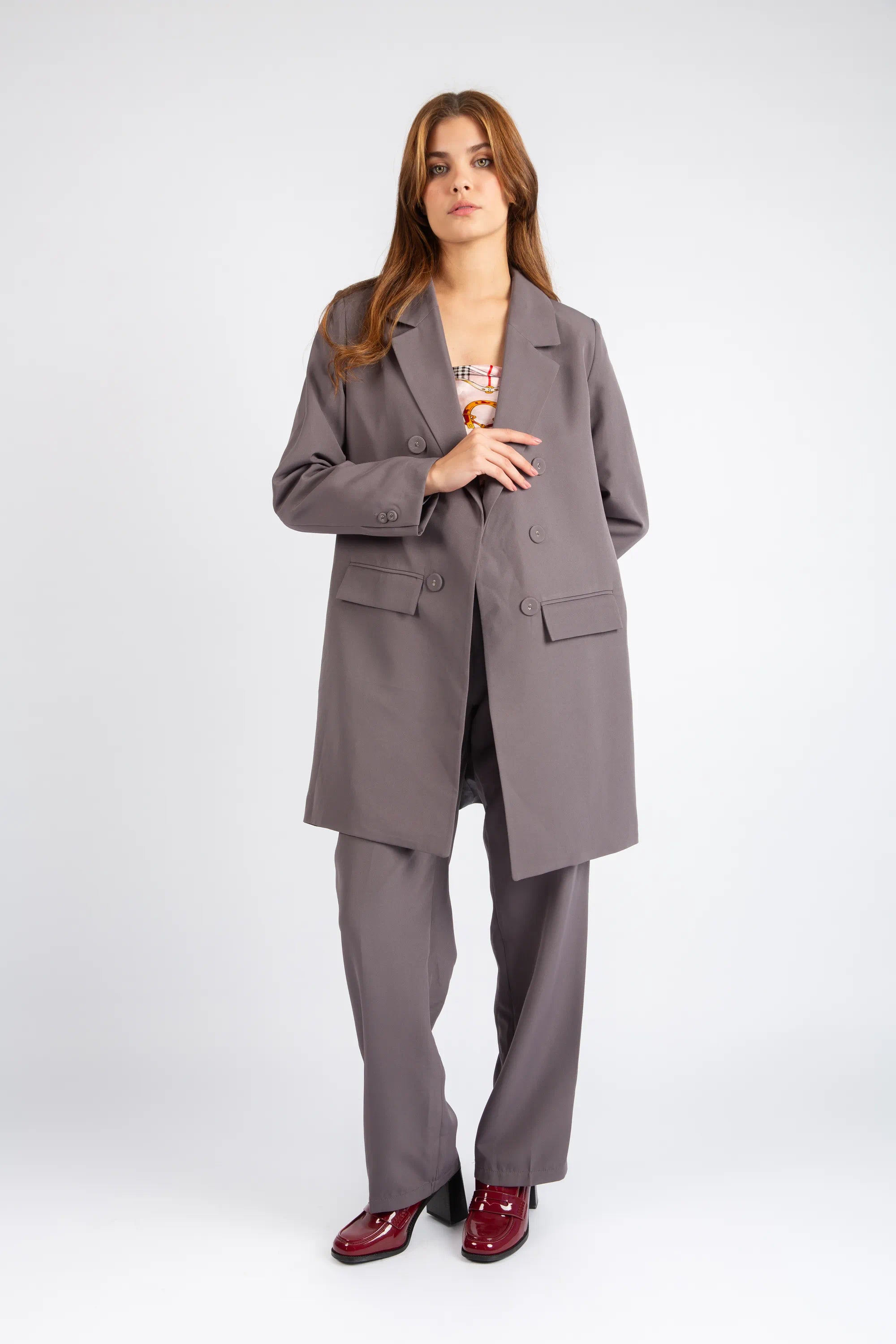 Double-Breasted Tailored Coat - Gray