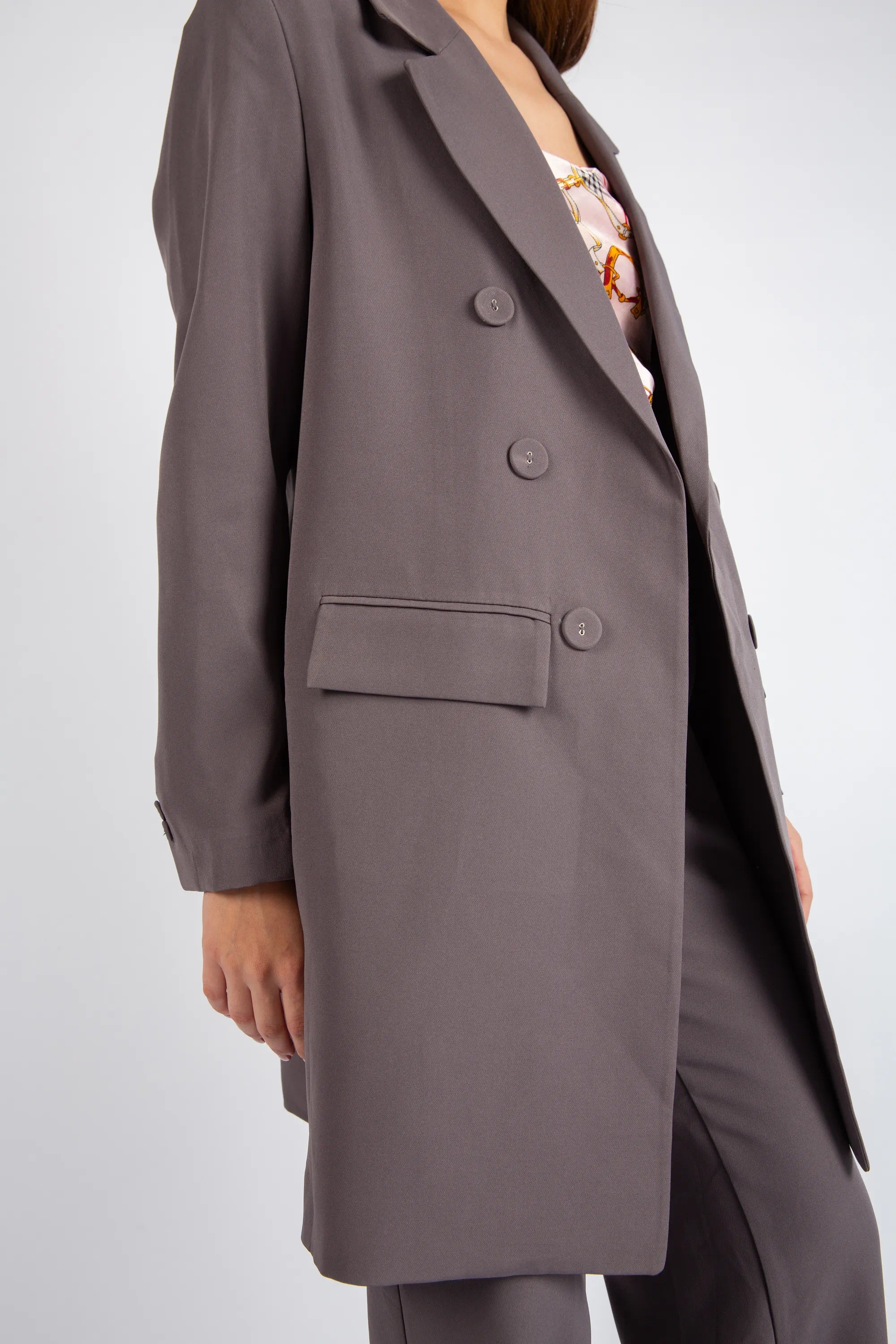 Double-Breasted Tailored Coat - Gray