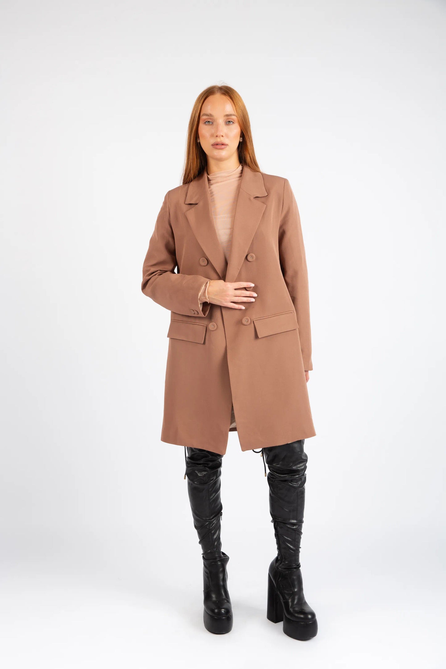 Double-Breasted Tailored Coat - Brown
