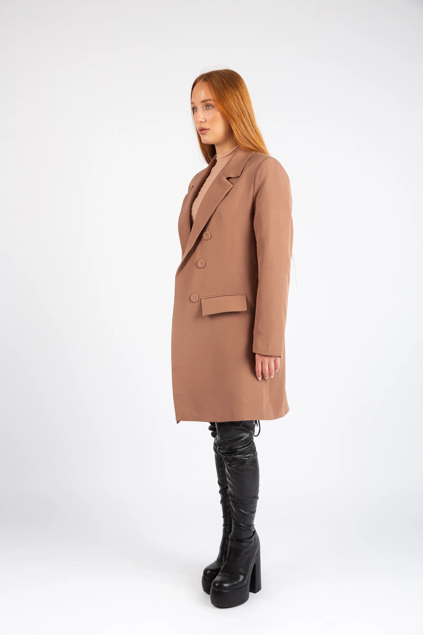 Double-Breasted Tailored Coat - Brown