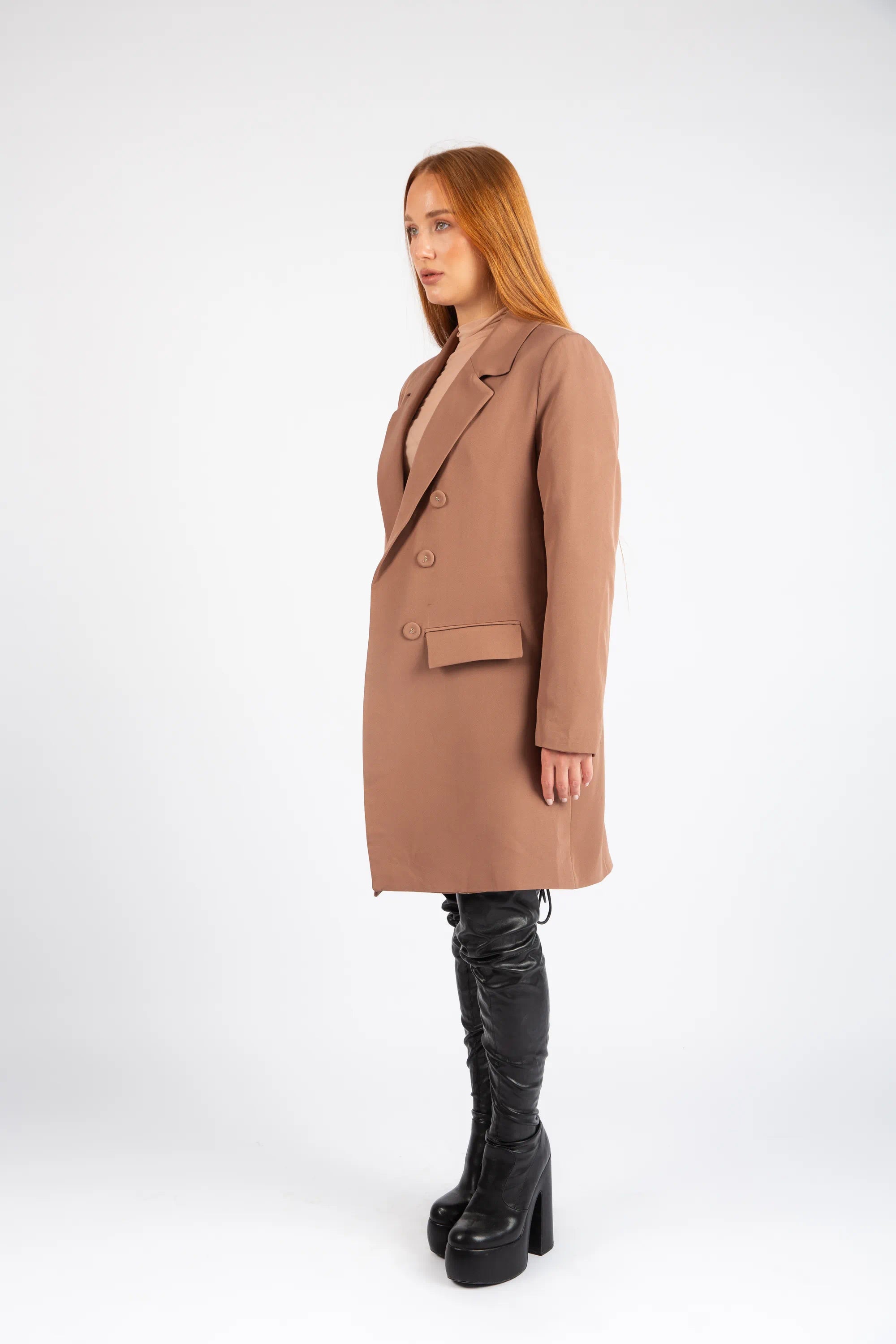 Double-Breasted Tailored Coat - Brown