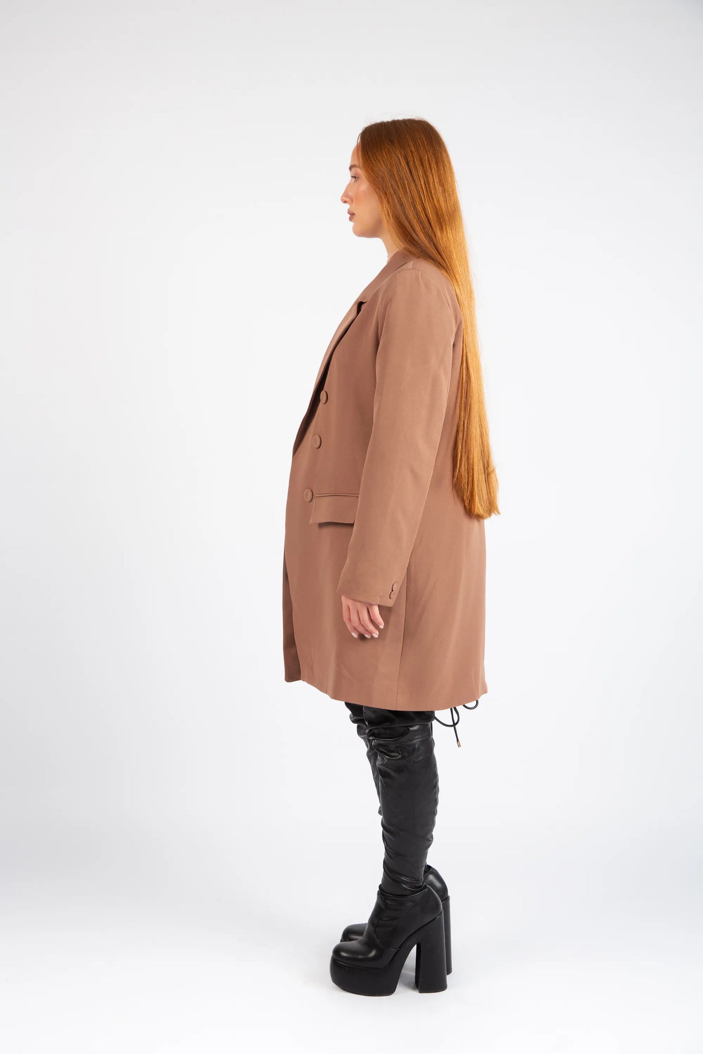 Double-Breasted Tailored Coat - Brown
