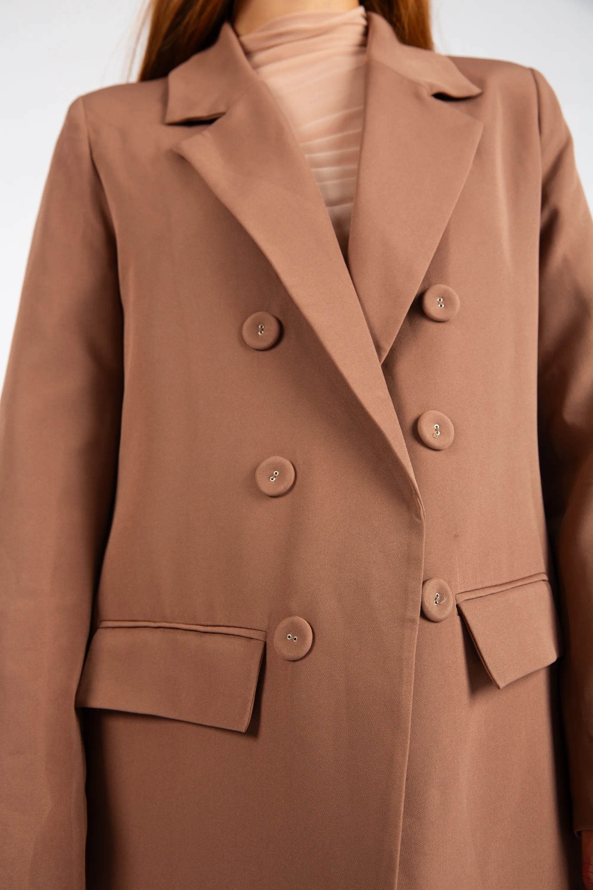 Double-Breasted Tailored Coat - Brown