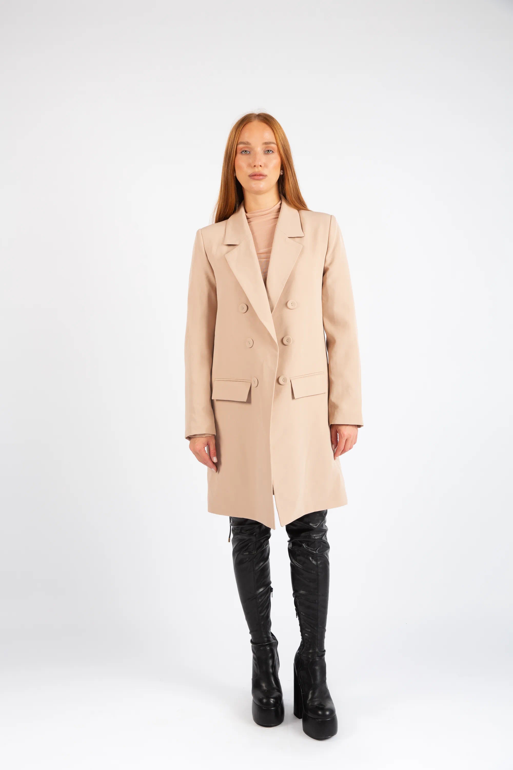 Double-Breasted Tailored Coat - Beige