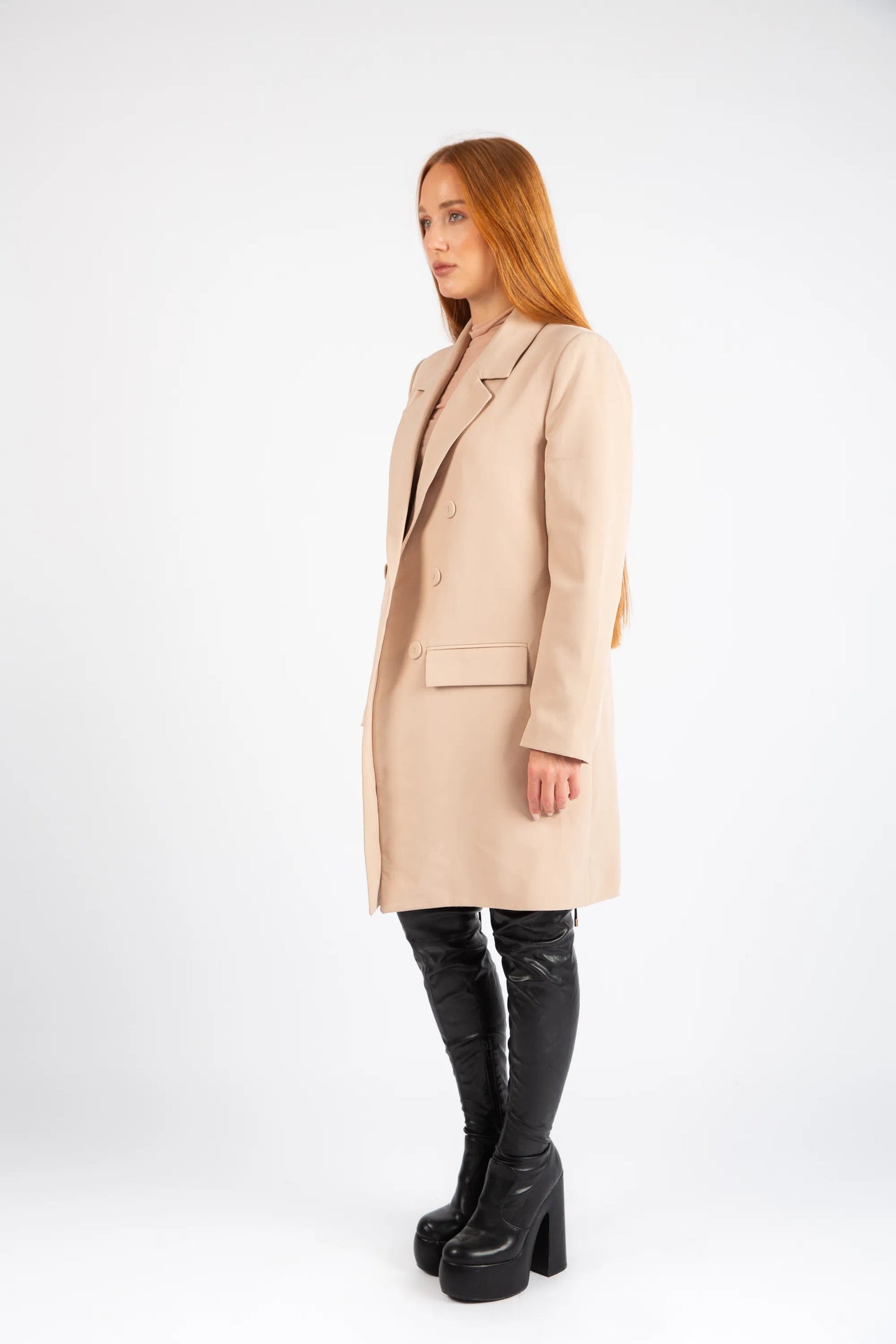 Double-Breasted Tailored Coat - Beige
