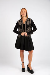 Embroidered Suede-Look Vest - Black