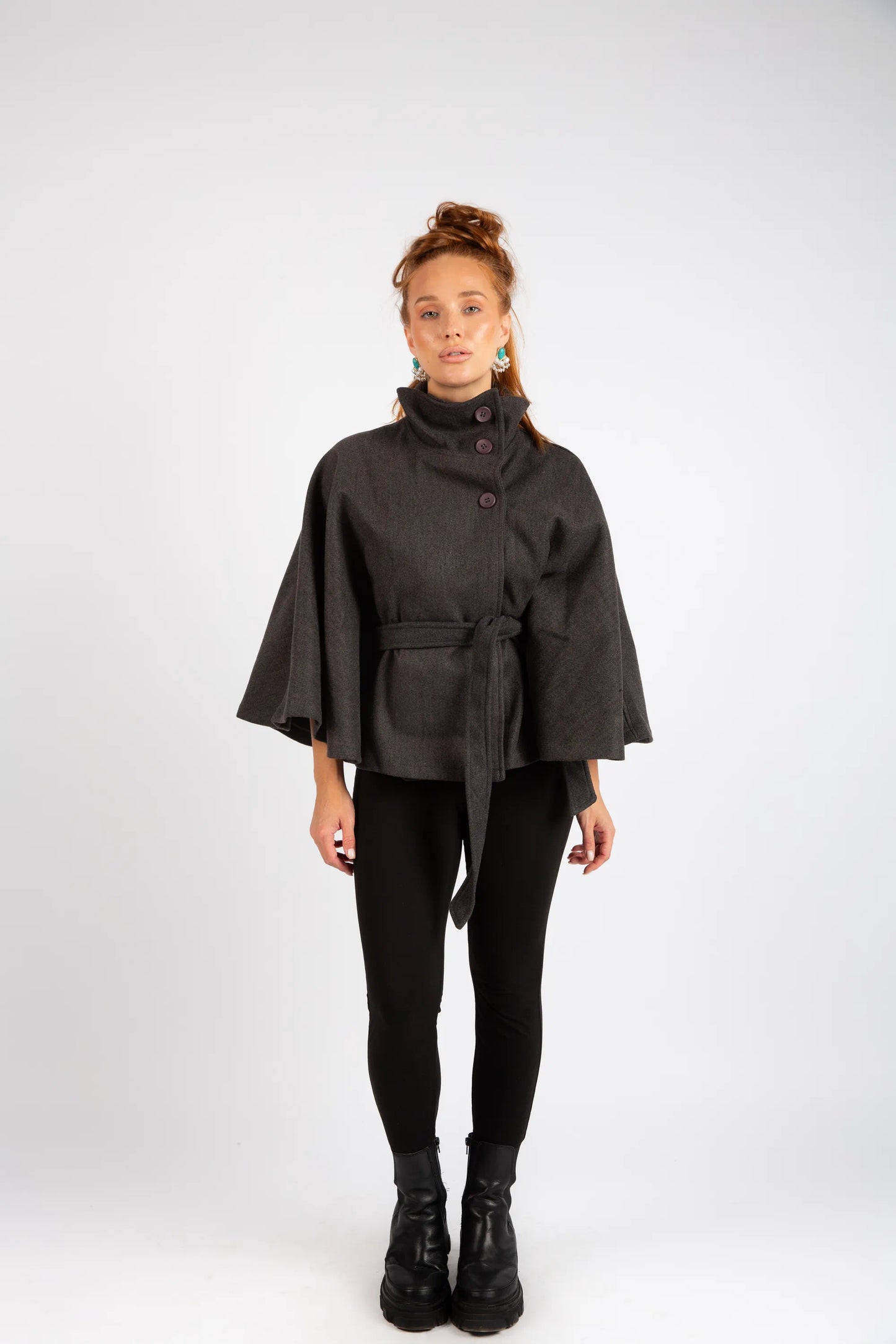 The Classic High-Neck Cape - Dark Gray