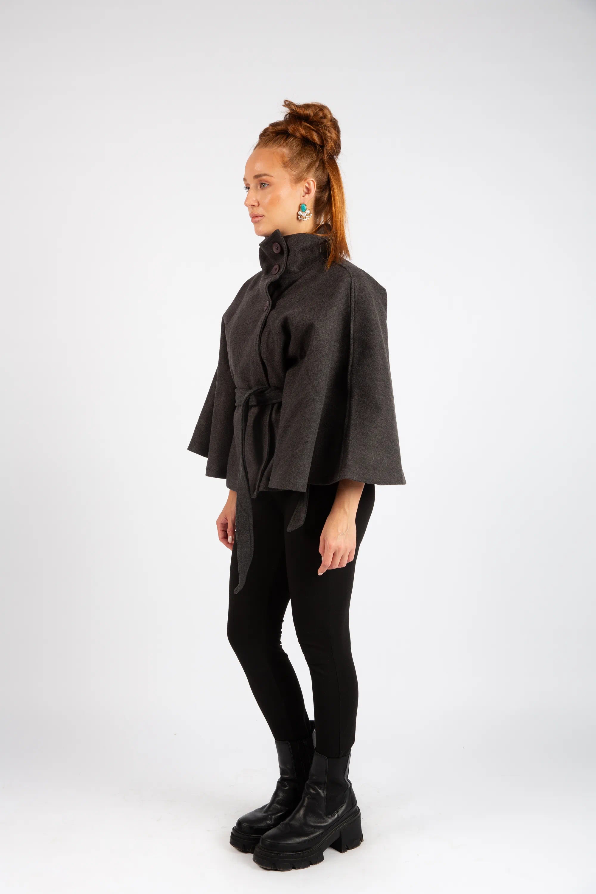 The Classic High-Neck Cape - Dark Gray