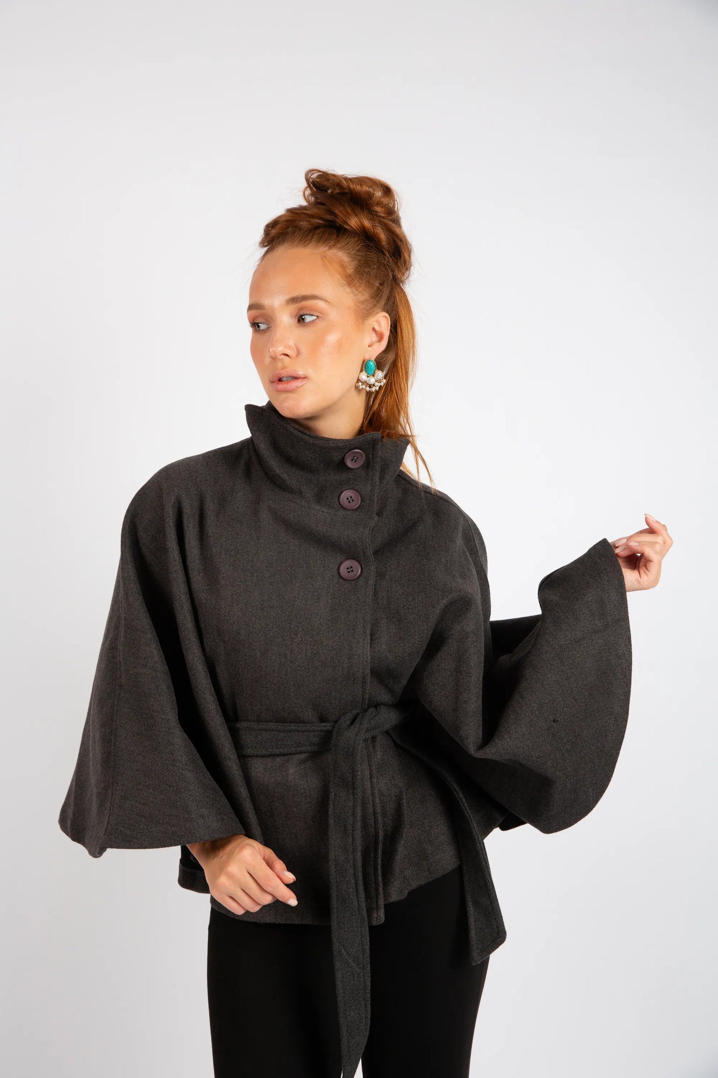 The Classic High-Neck Cape - Dark Gray