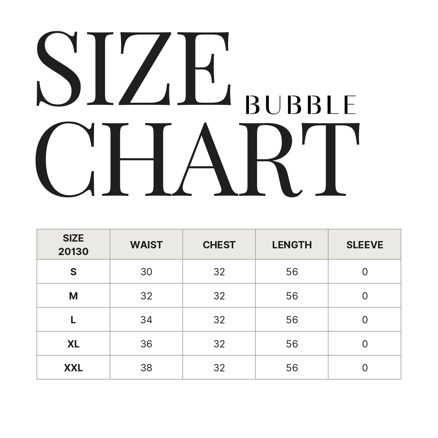 Elegant basic top size chart