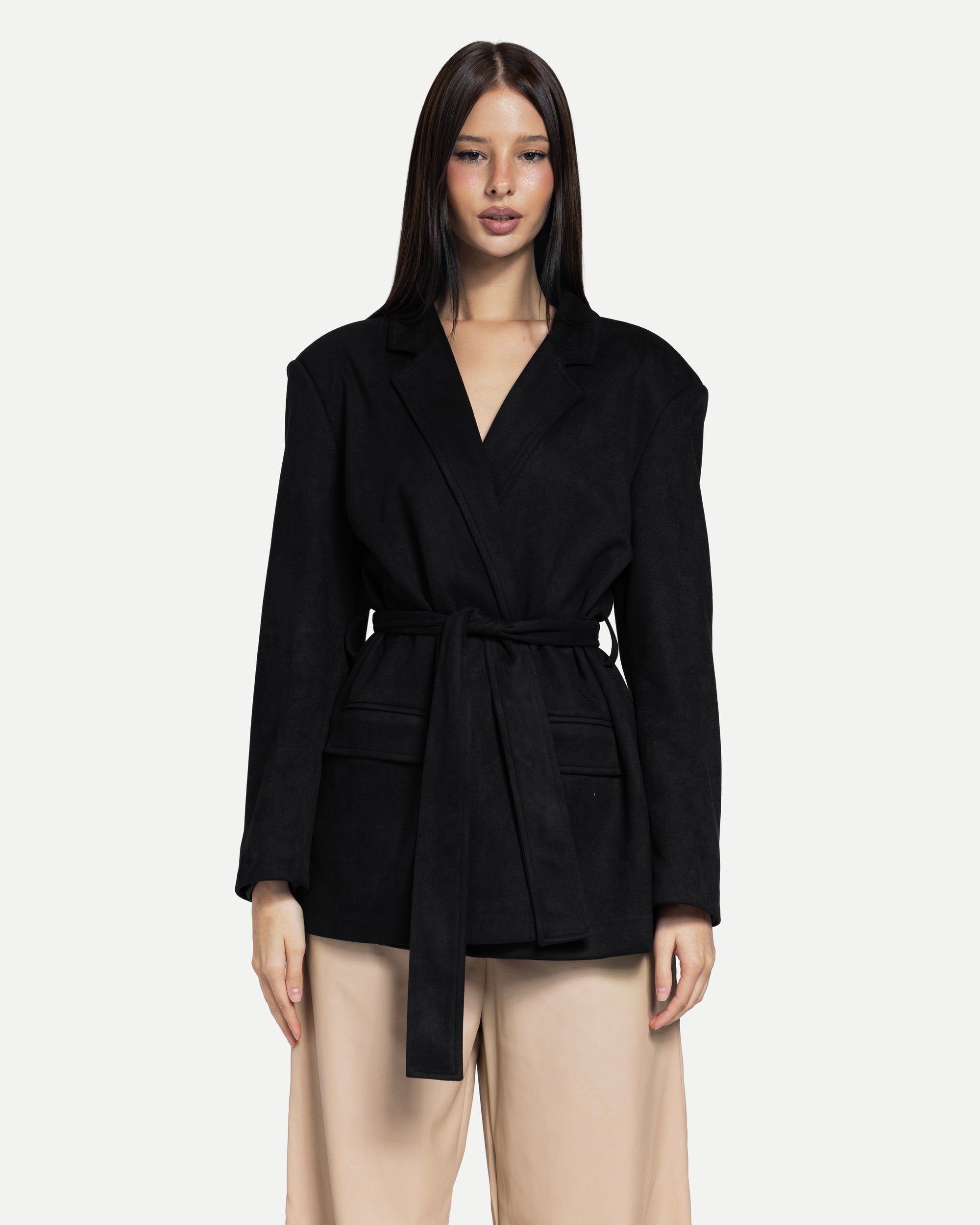 The Soft-Structure Belted Blazer -Black