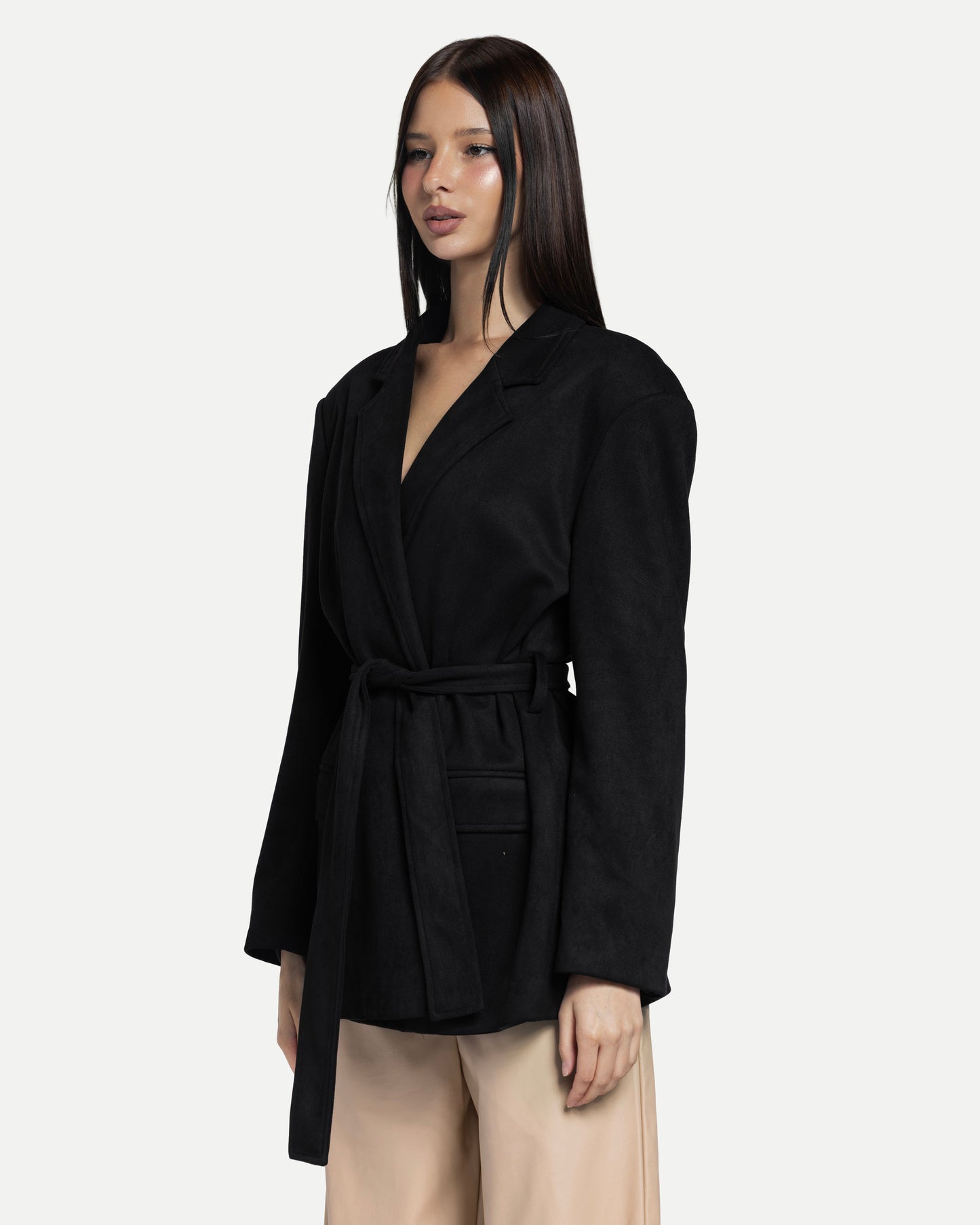 The Soft-Structure Belted Blazer -Black