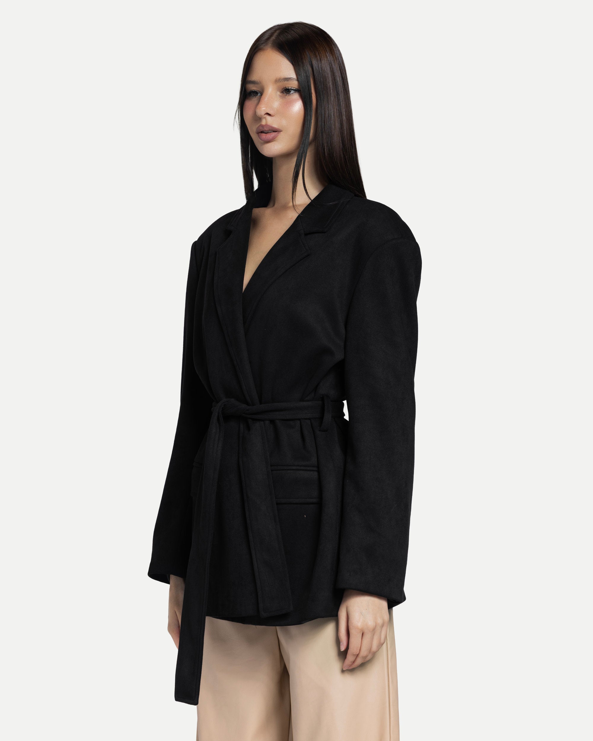 The Soft-Structure Belted Blazer -Black
