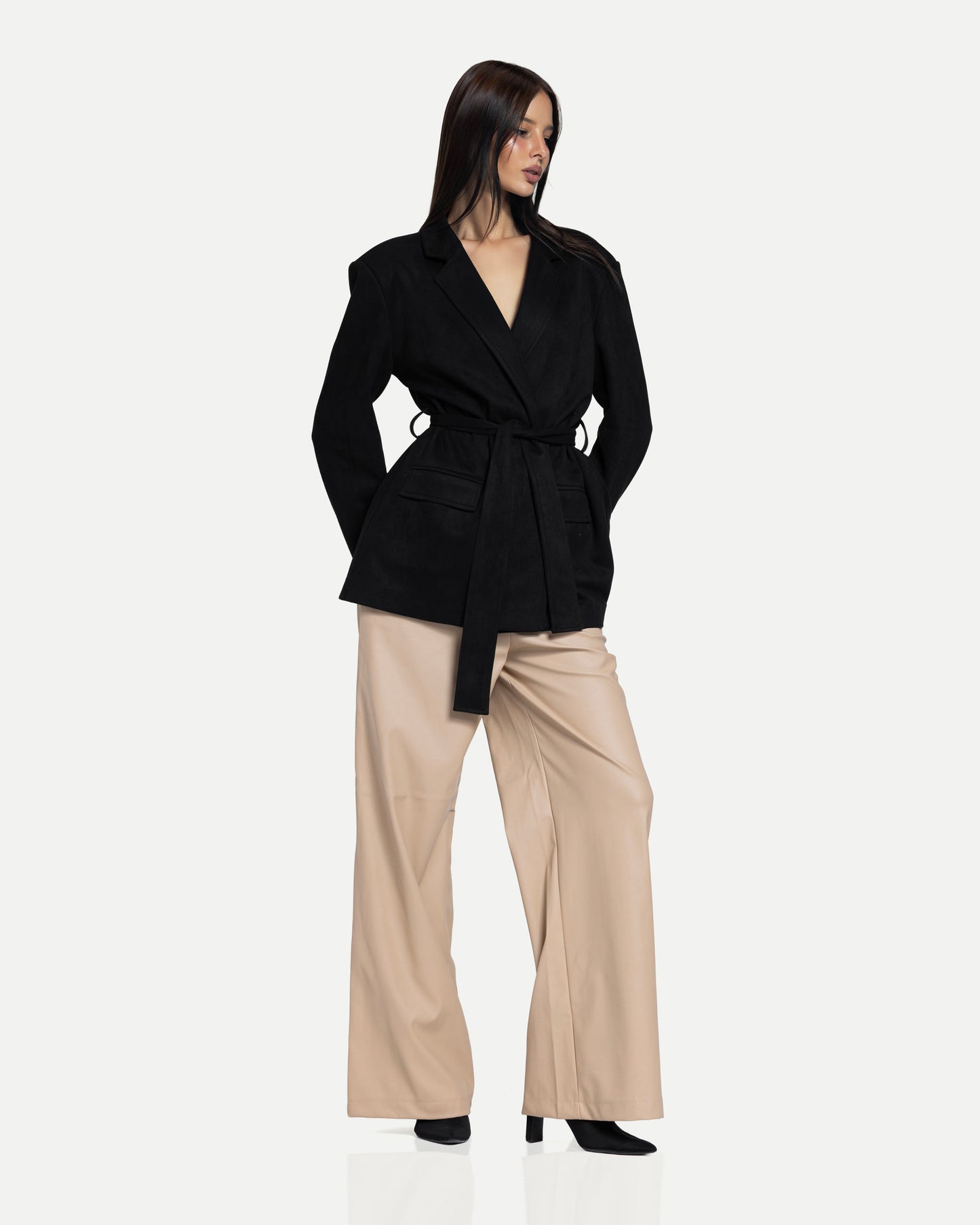 The Soft-Structure Belted Blazer -Black