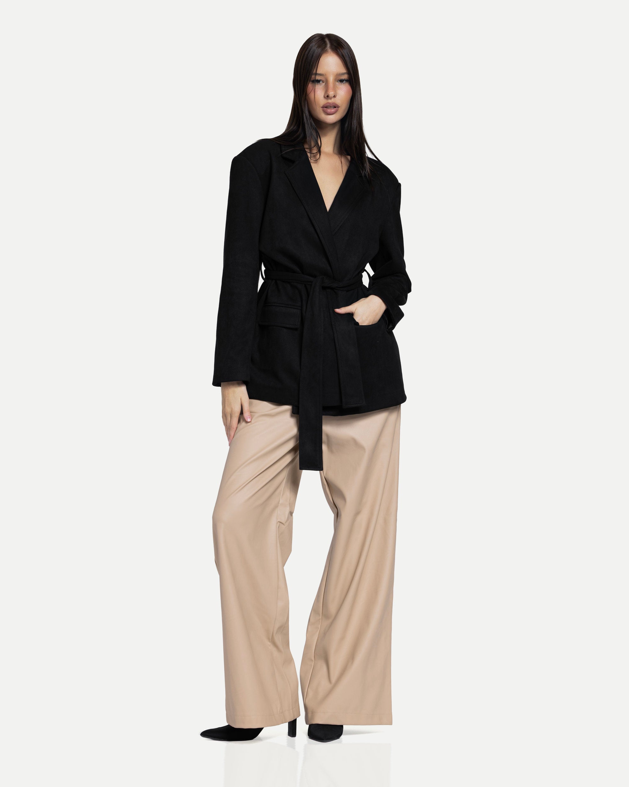 The Soft-Structure Belted Blazer -Black
