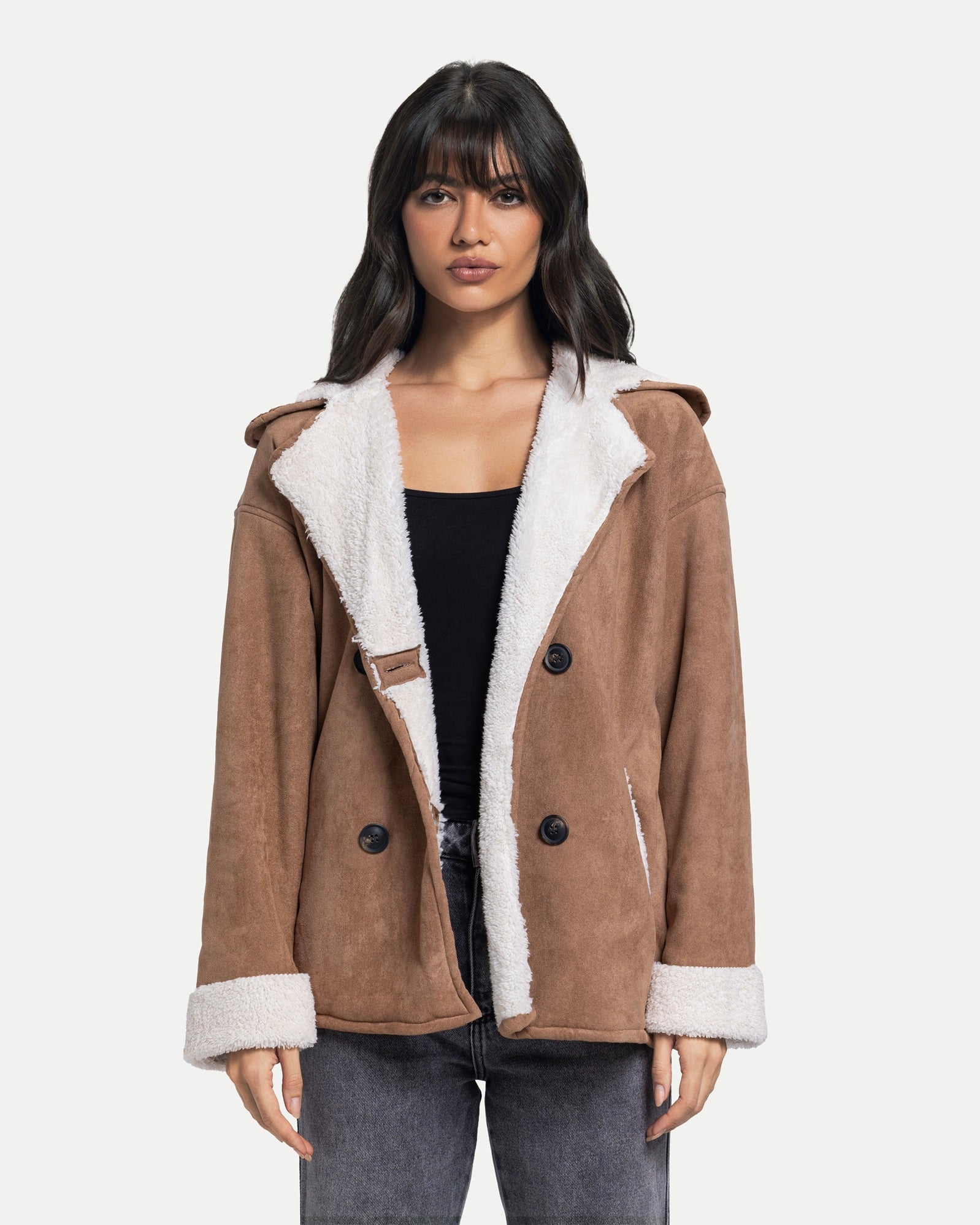 Soft Sherpa Coat -Cafe