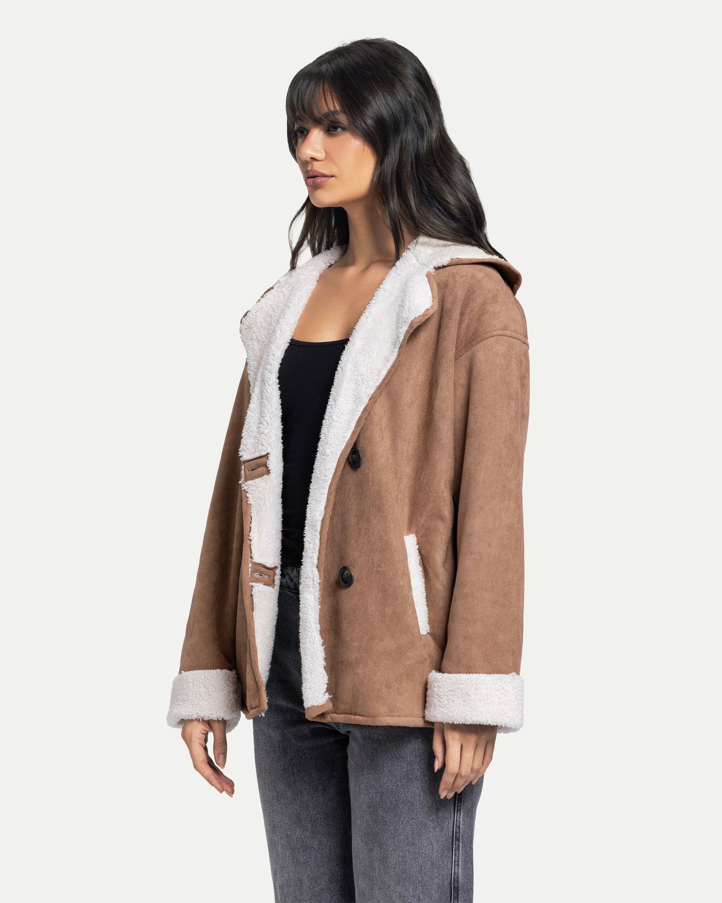 Soft Sherpa Coat -Cafe