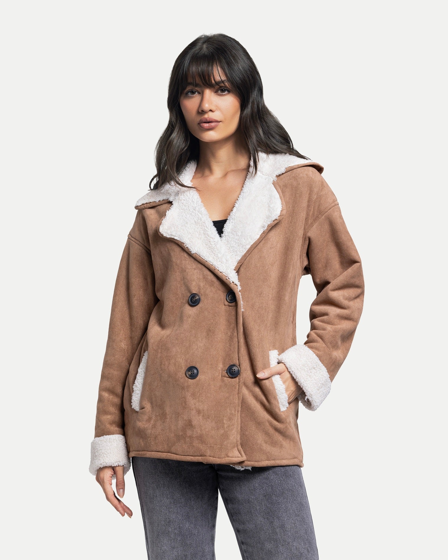 Soft Sherpa Coat -Cafe