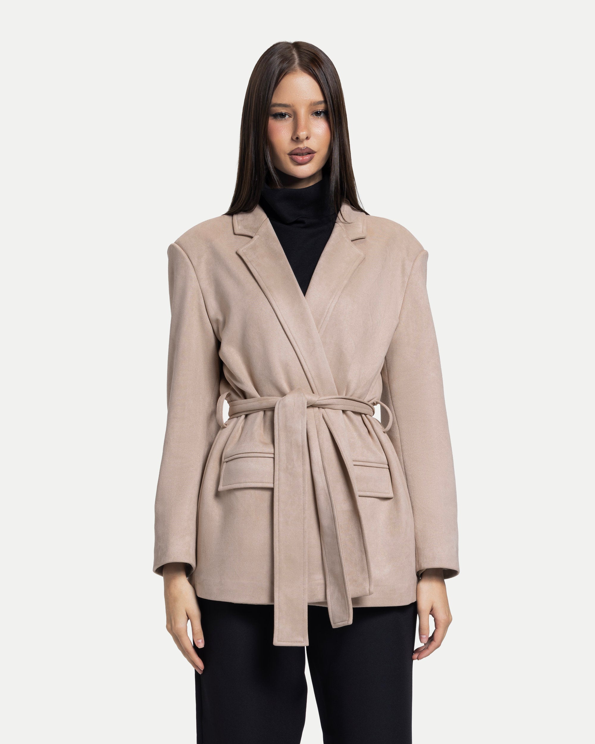 The Soft-Structure Belted Blazer -Beige