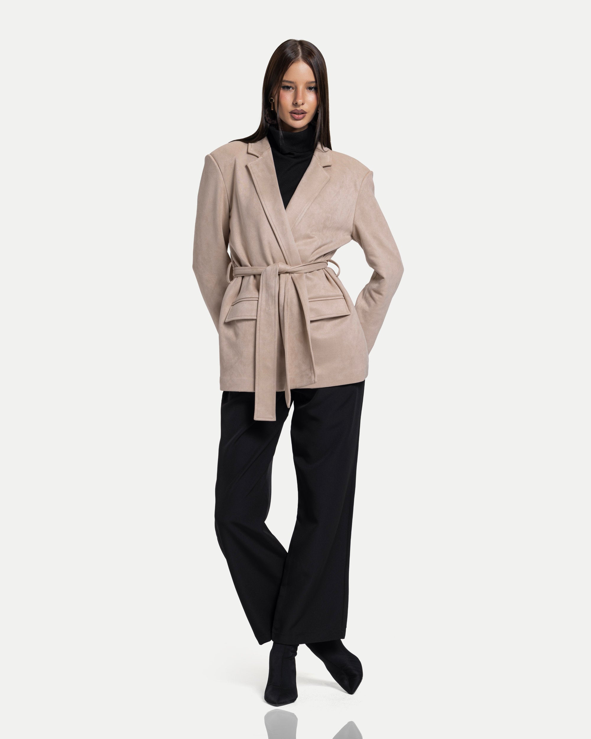 The Soft-Structure Belted Blazer -Beige
