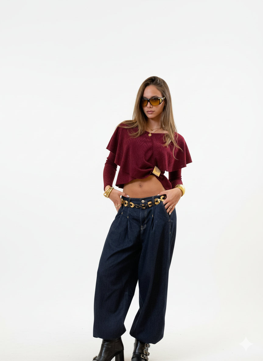 Off-Shoulder Blouse -Burgundy