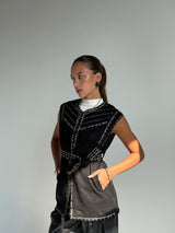 Effect Sleeveless Vest -Black