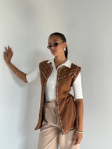 Effect Sleeveless Vest -Brown