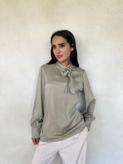 Satin Tie Neck Blouse