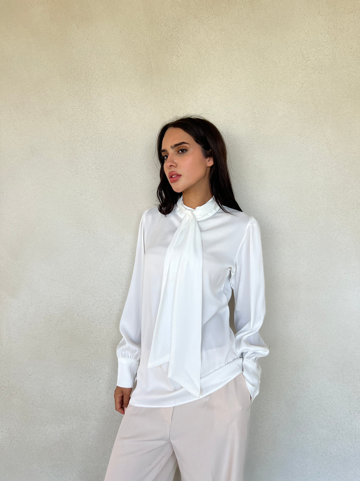 Satin Tie Neck Blouse