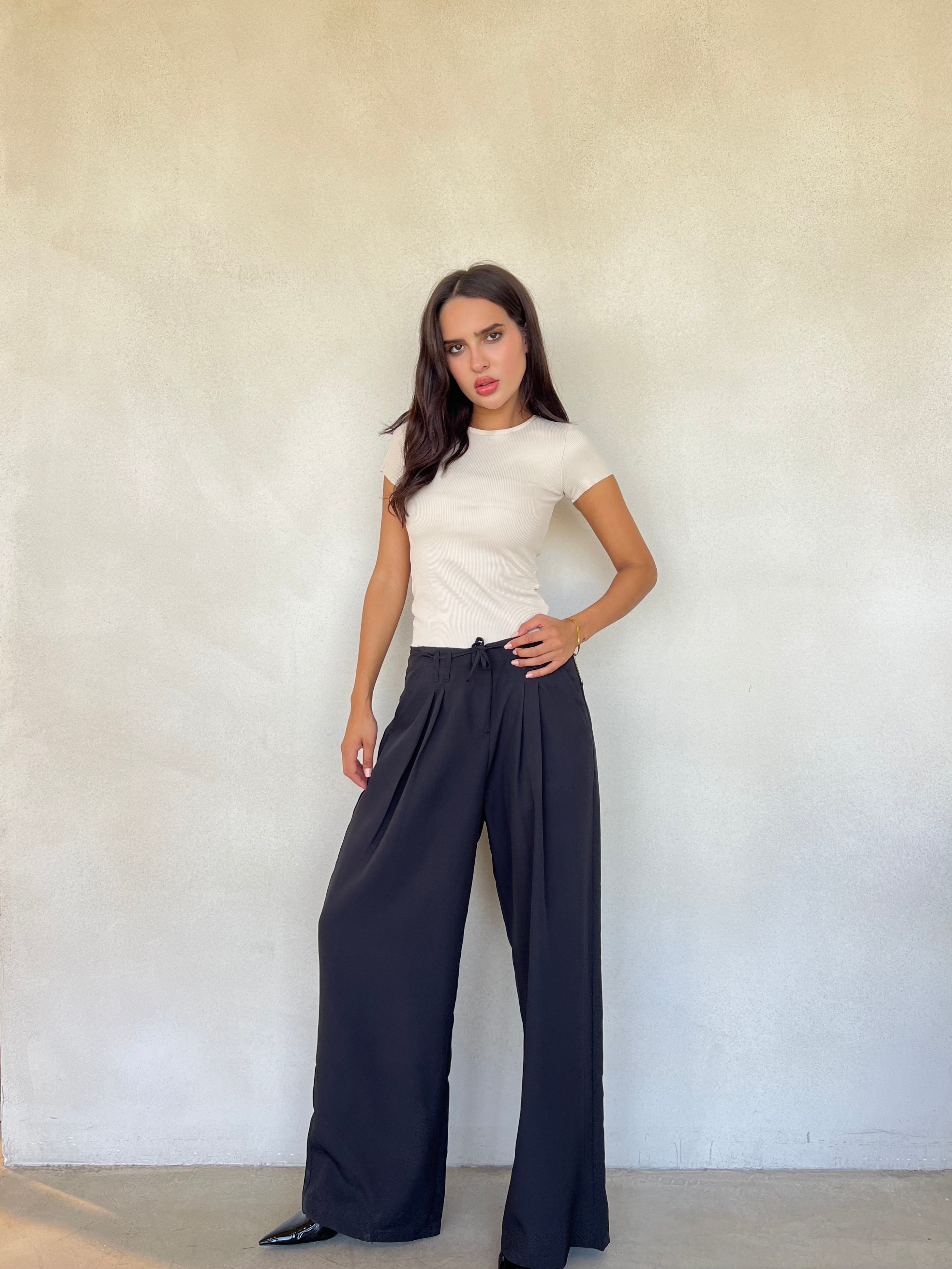 Drawstring wide-leg pants