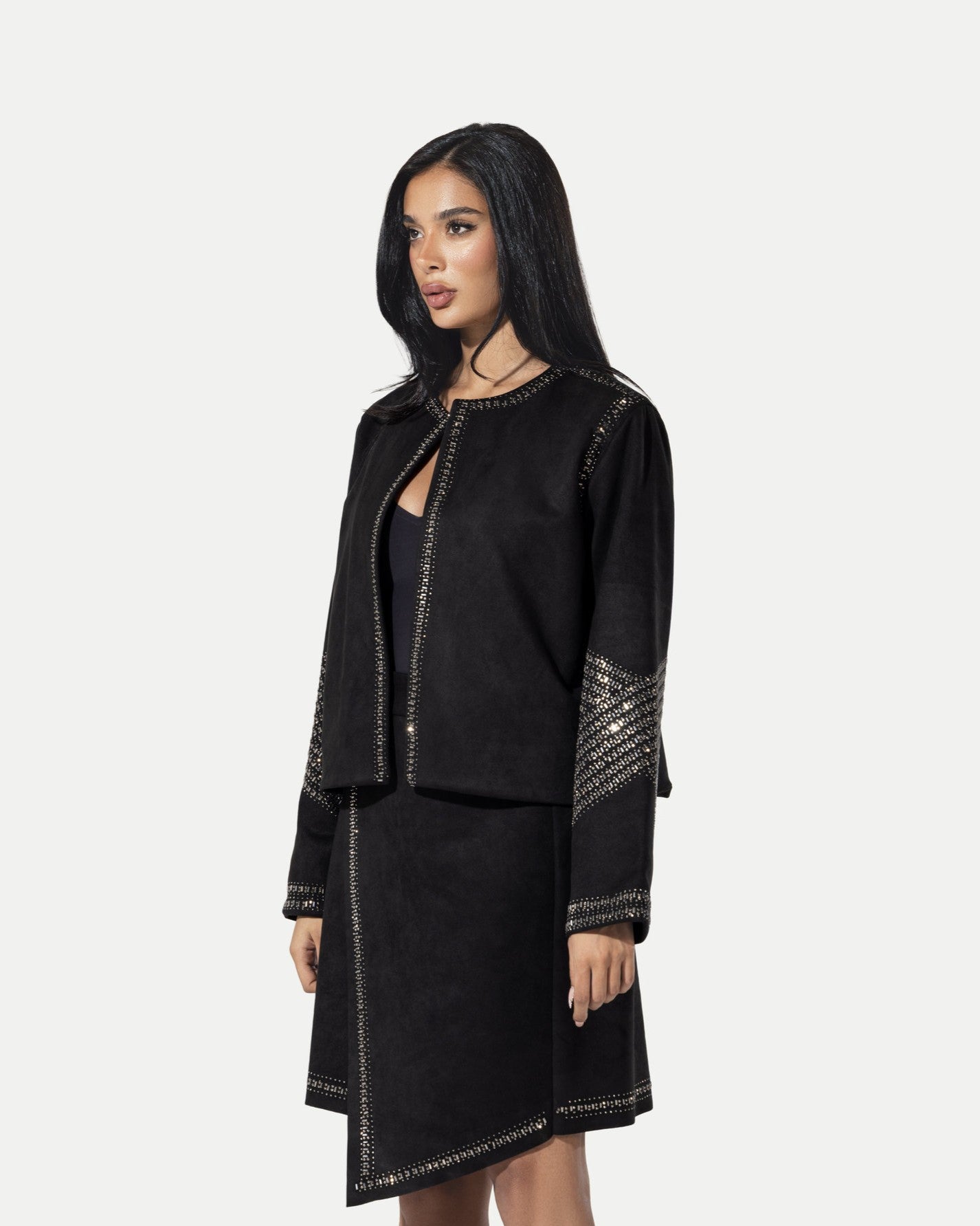 The Night-Star Embellished Suede Jacket -Black