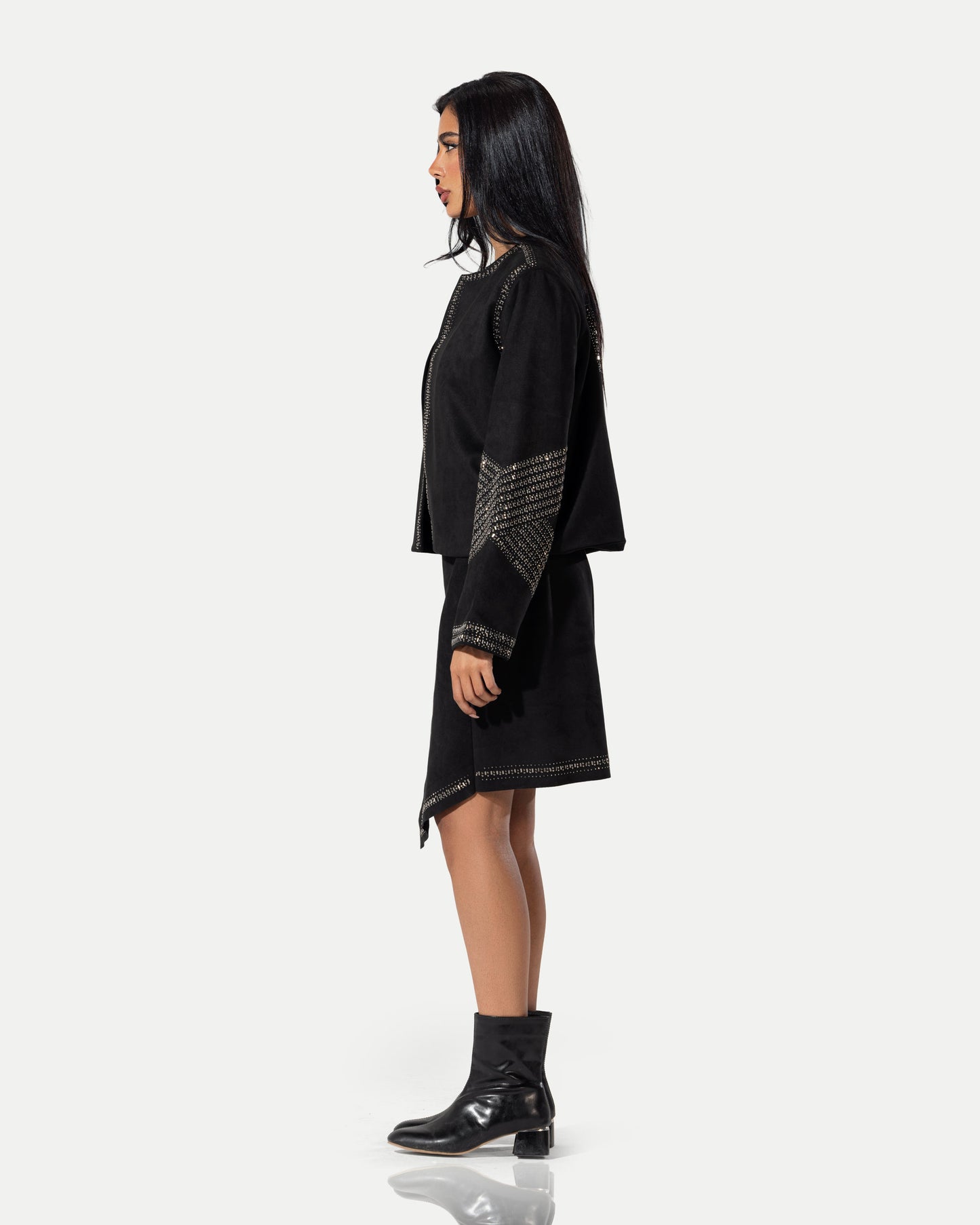 The Night-Star Embellished Suede Jacket -Black