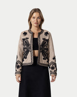 The Artisan Embroidered Cropped Jacket -Beige