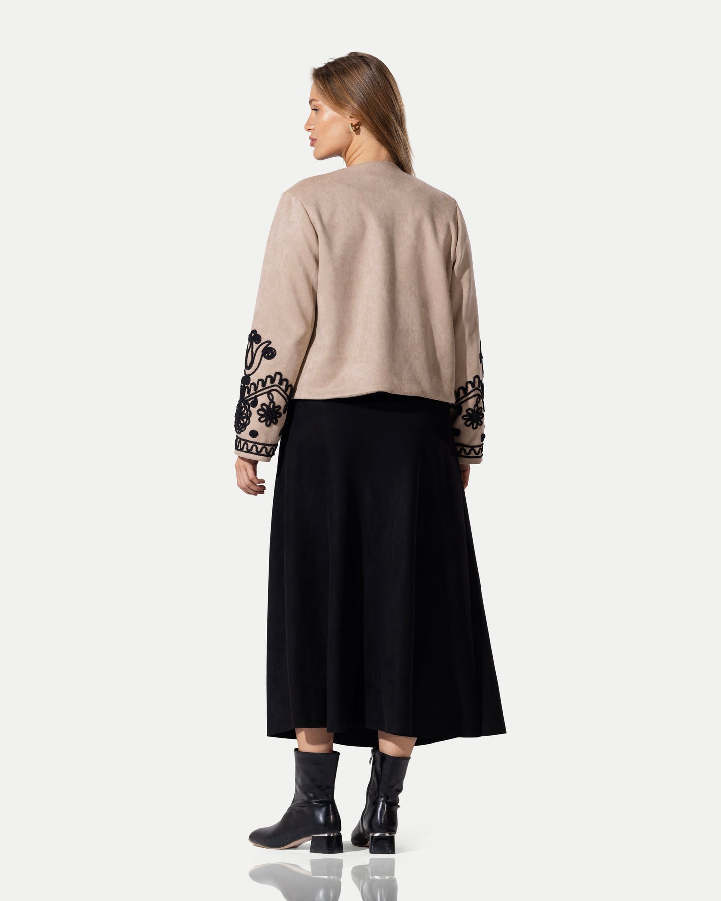 The Artisan Embroidered Cropped Jacket -Beige