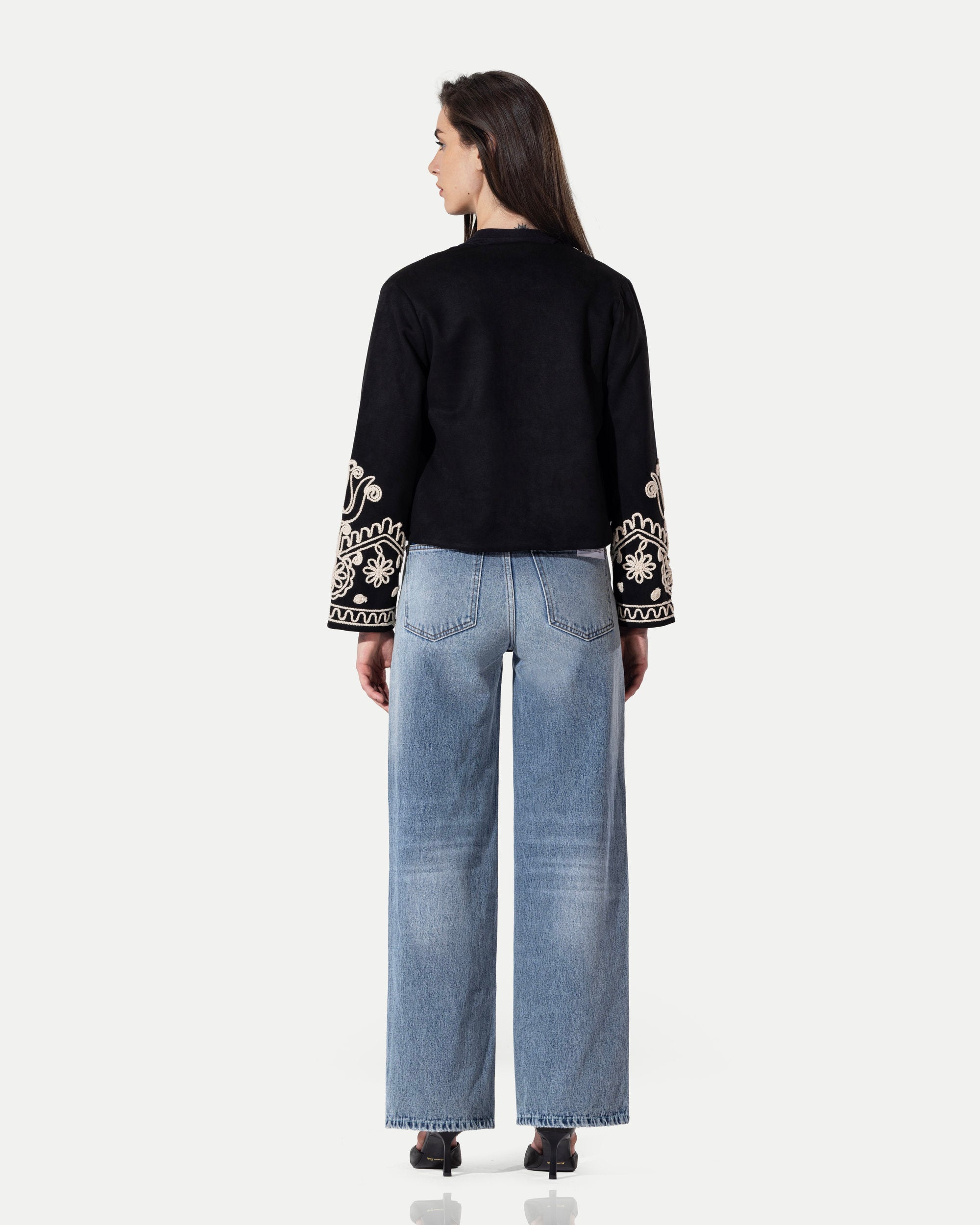 The Artisan Embroidered Cropped Jacket -Black