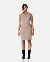The Stellar Trim Suede Shift Dress -Beige