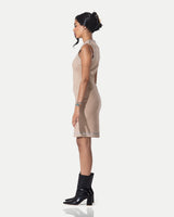 The Stellar Trim Suede Shift Dress -Beige