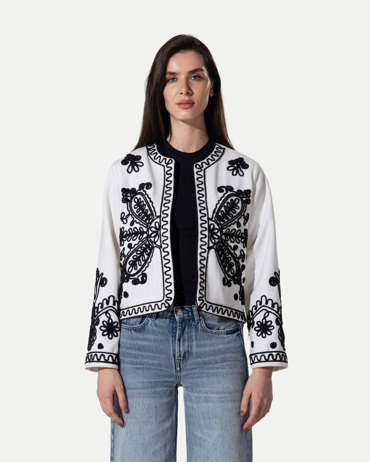 The Artisan Embroidered Cropped Jacket -White