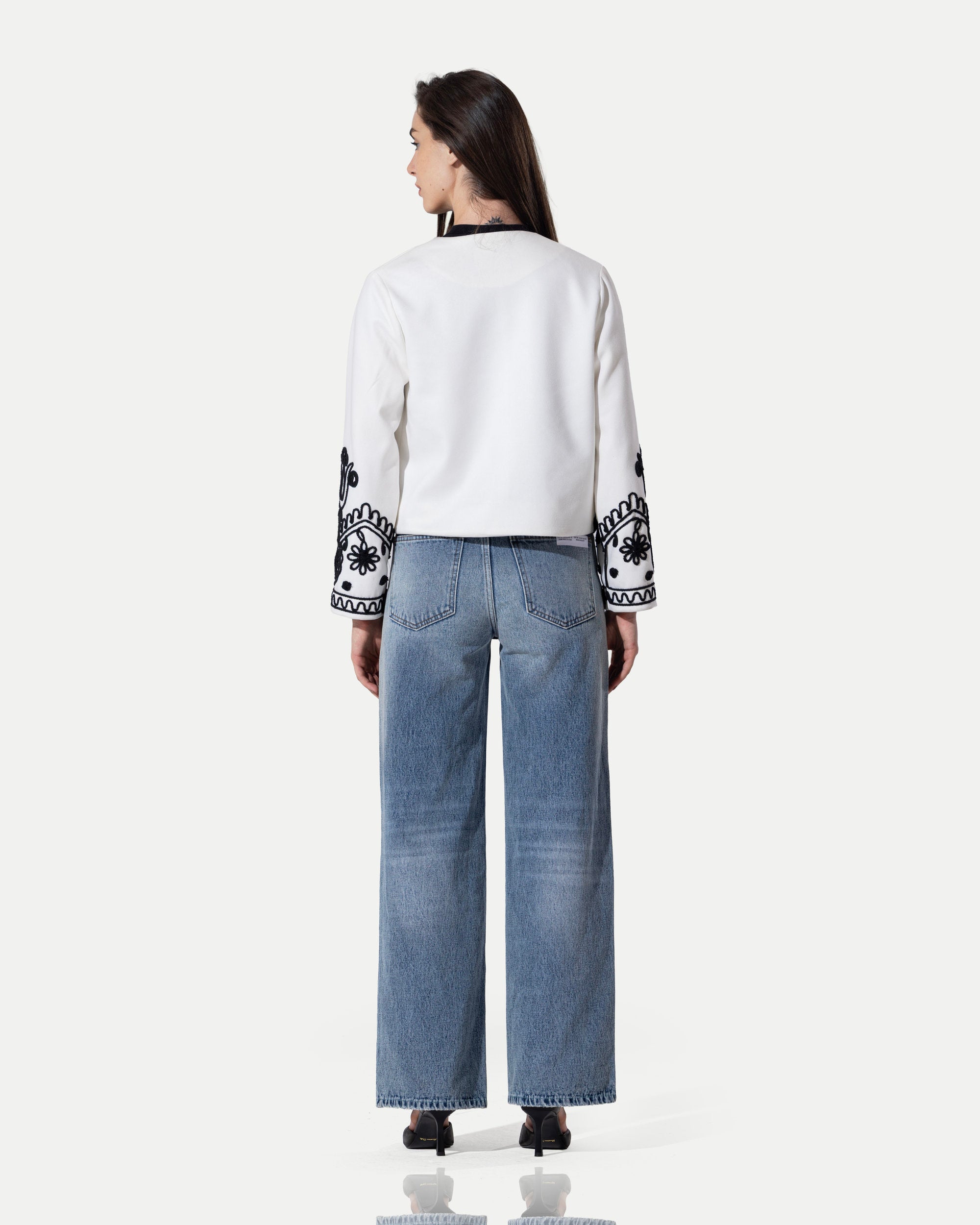 The Artisan Embroidered Cropped Jacket -White