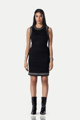 The Stellar Trim Suede Shift Dress -Black