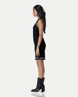 The Stellar Trim Suede Shift Dress -Black