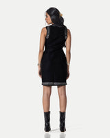 The Stellar Trim Suede Shift Dress -Black