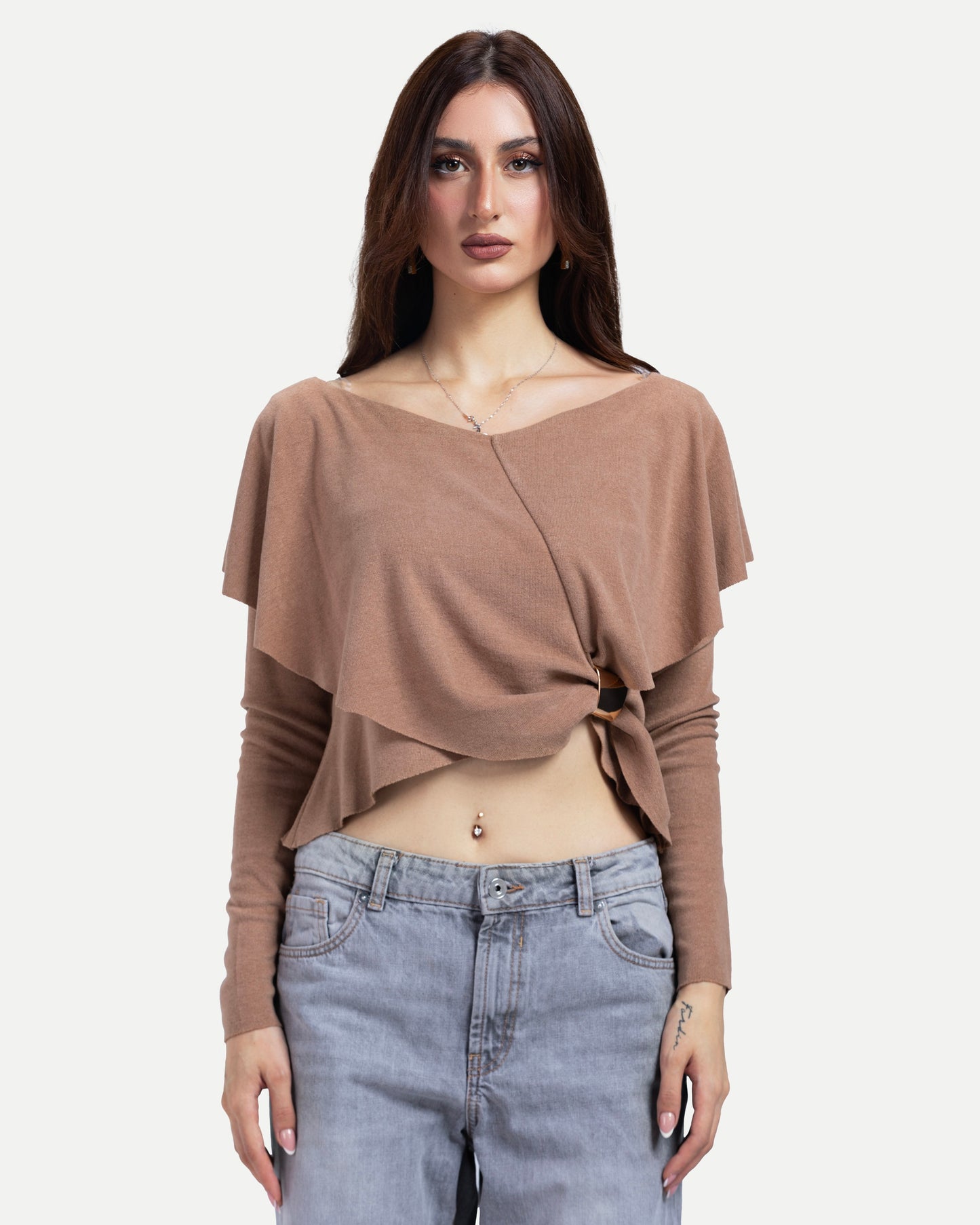 Off-Shoulder Blouse -Brown