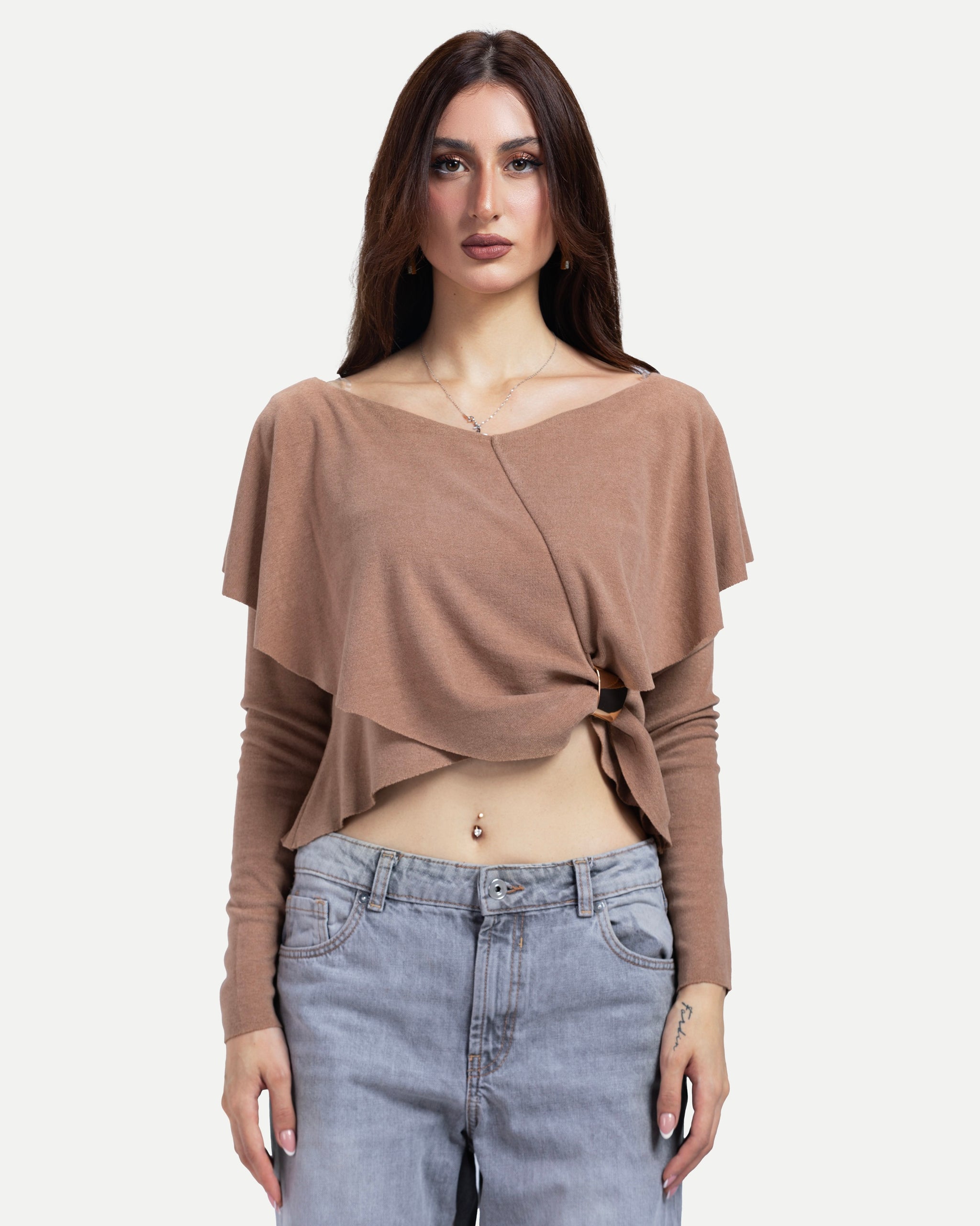 Off-Shoulder Blouse -Brown