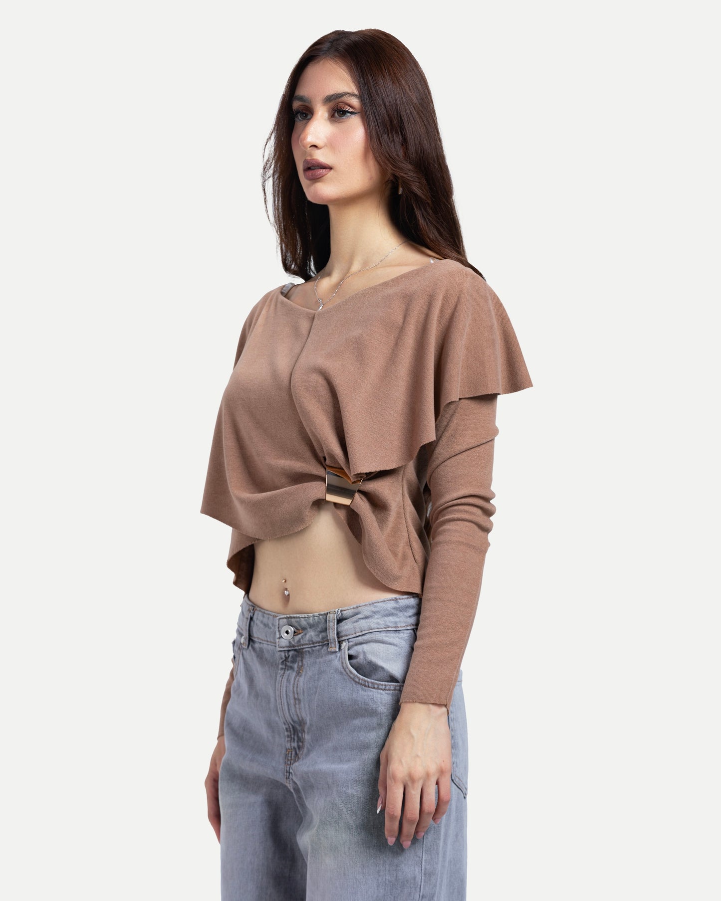 Off-Shoulder Blouse -Brown