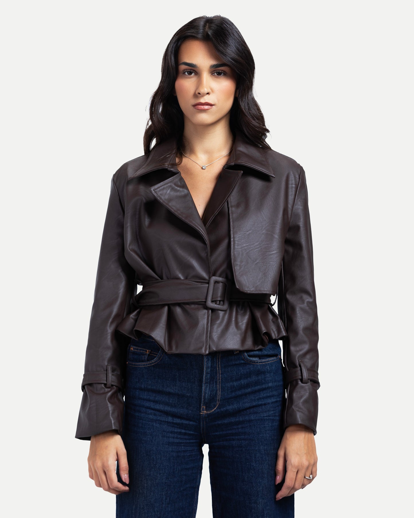 Veda Crop Jacket -Brwon