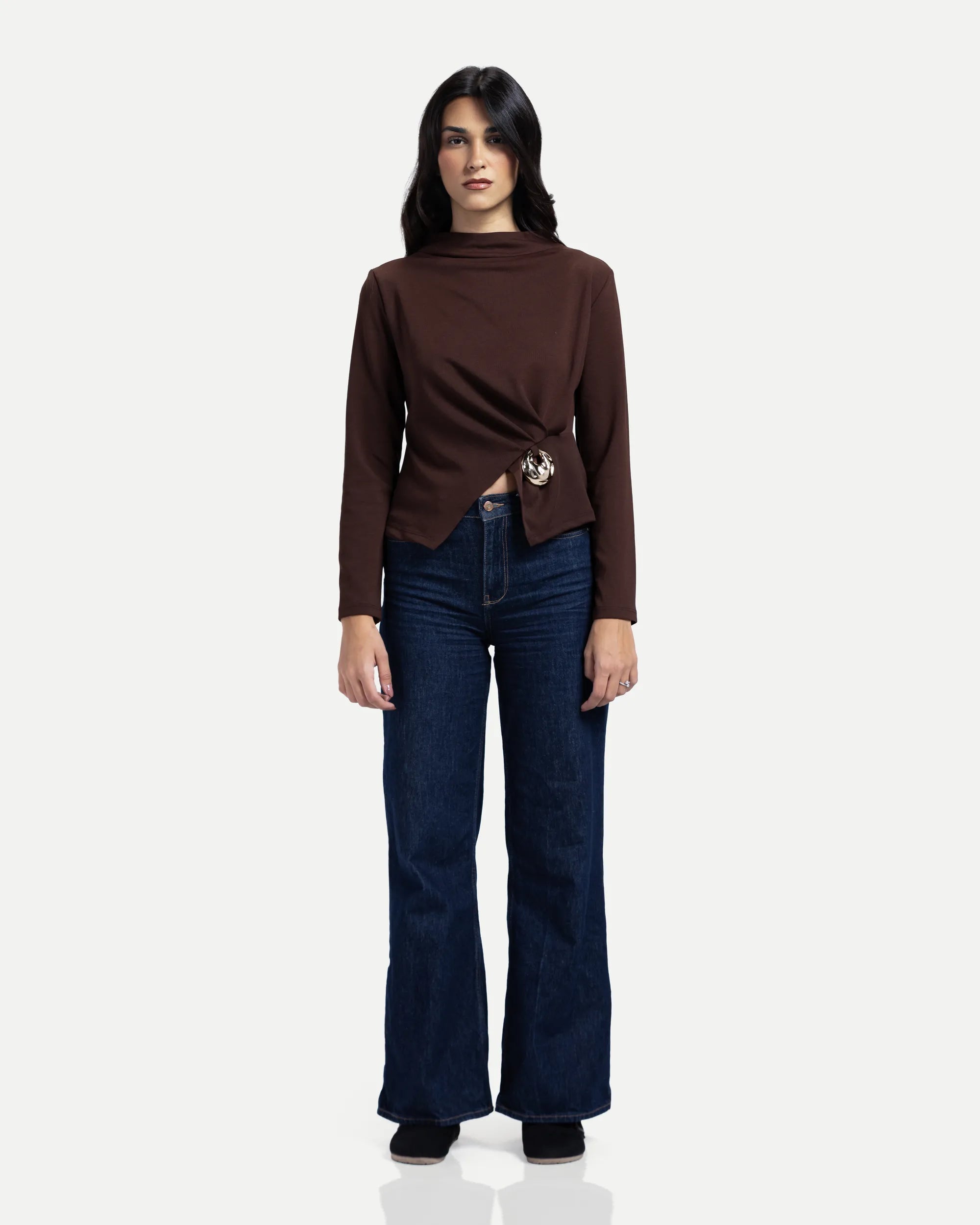 Side Twist Blouse -Brown