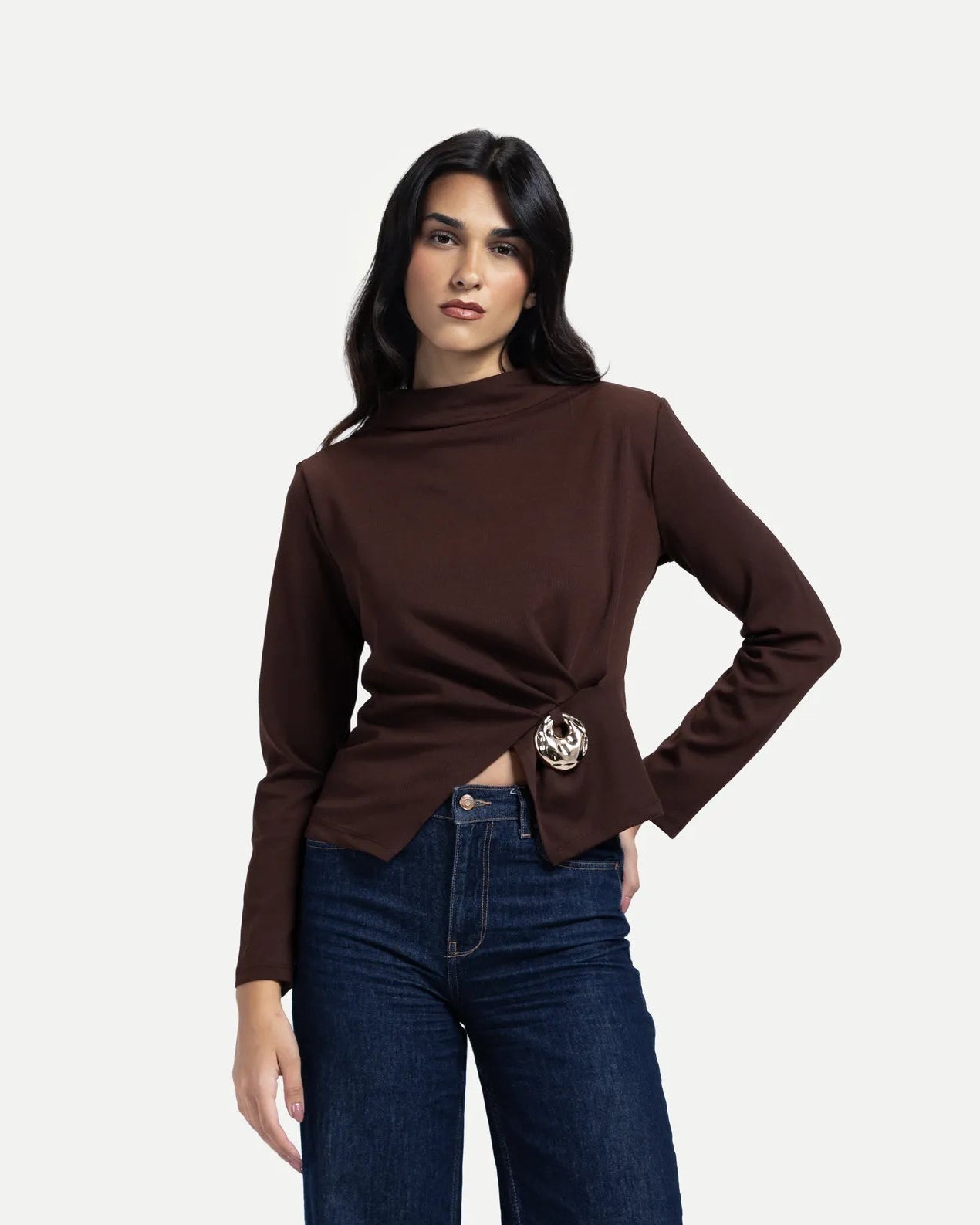 Side Twist Blouse -Brown