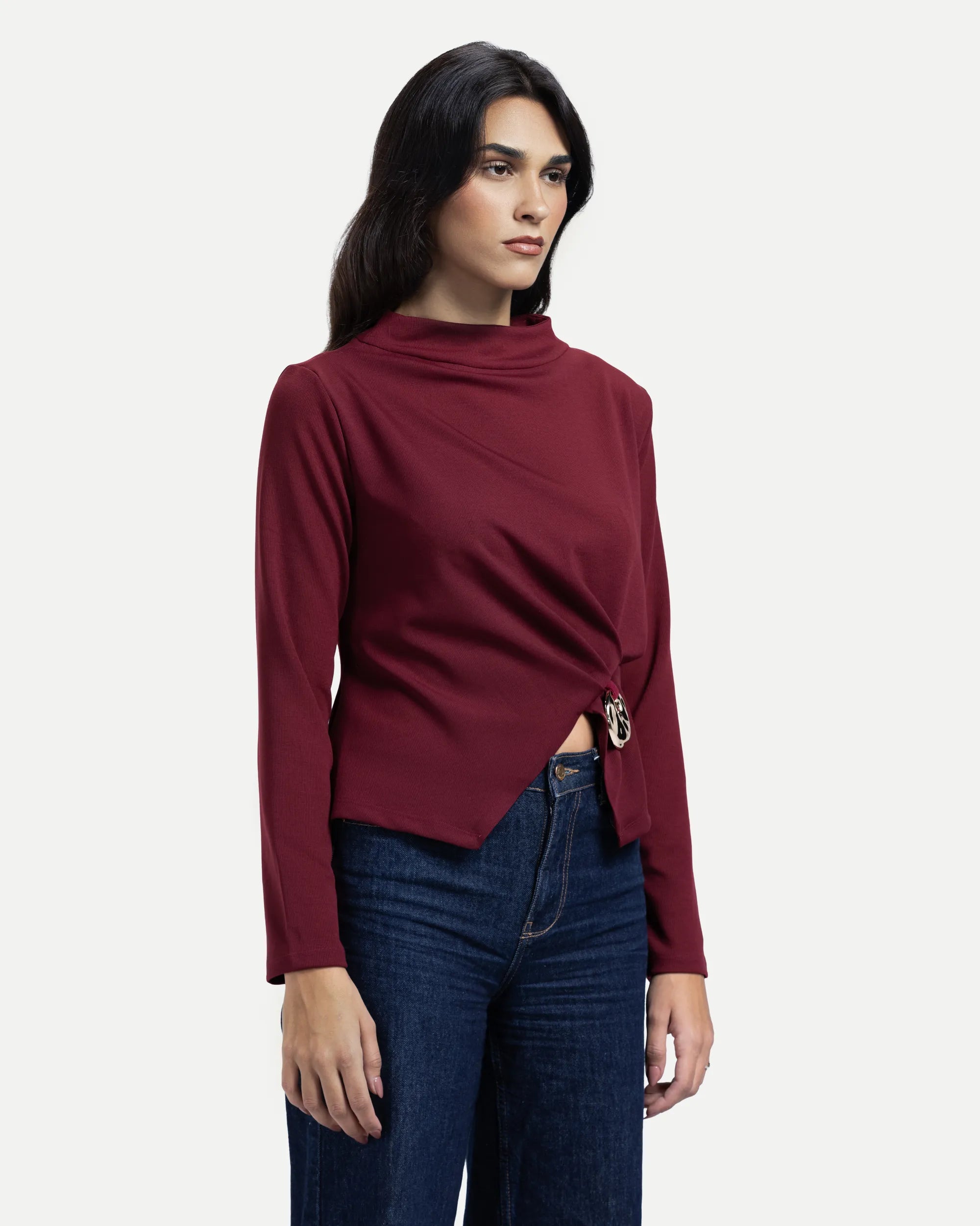 Side Twist Blouse -Red